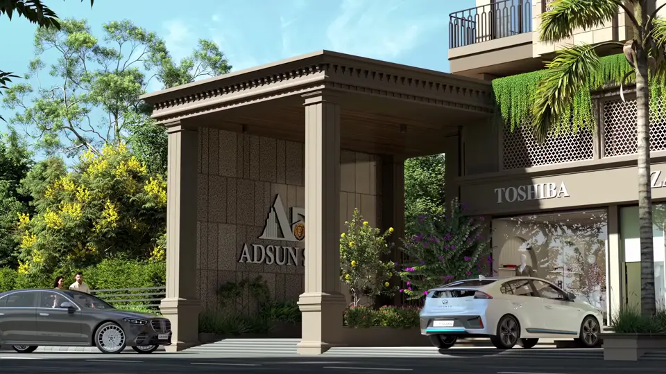 Entrance gate with the AD SUN SKY name wall