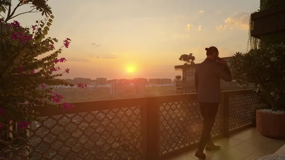 Balcony with sunset view